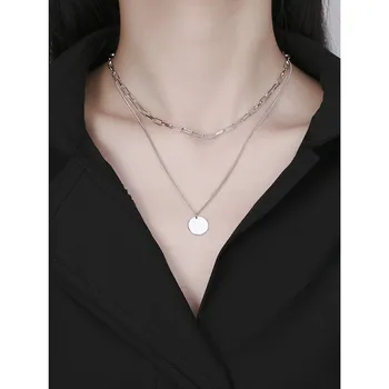 

Real 925 sterling silver multi-layer chains choker necklaces for women, fashion round pendant necklace fine jewelry on the neck