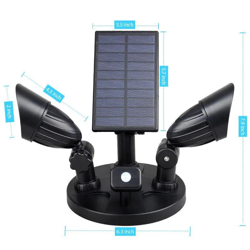Double Spotlight Dual Head Solar Motion Sensor Light Rotate 360 Wall Mounted Security Light for Garden Yard Walkway Detect