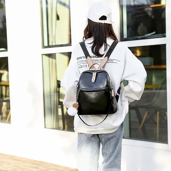 

Trendy Simple Solid Color Backpack Women's Bag Plecak Fashion Backpack Waterproof Bag mochilas Anti-Theft Bag 2020 Leisure #C12