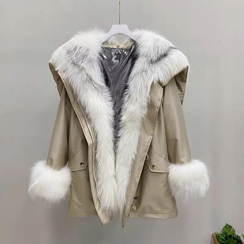 Large Real Fox Fur Collar Winter Women 90% White