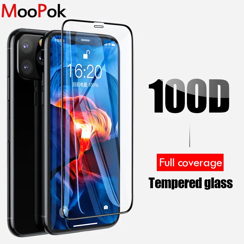 

Moopok 100D Screen Protector Tempered Glass For iPhone 11 Pro Max 11Pro Full Cover Edge Glass For iPhone X XR XS Max Glass Film
