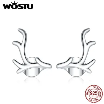 

WOSTU Real 925 Sterling Silver Simple Antlers Stud Earrings Lovely Small Earrings For Women Christmas Gift Jewelry CQE963