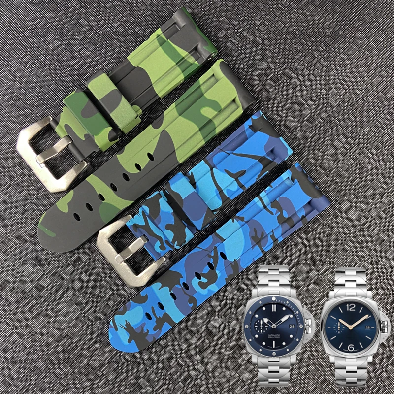 

Ремешок резиновый для часов пам Panerai, мягкий спортивный водонепроницаемый Камуфляжный браслет для мужских часов, 22 мм 24 мм 26 мм