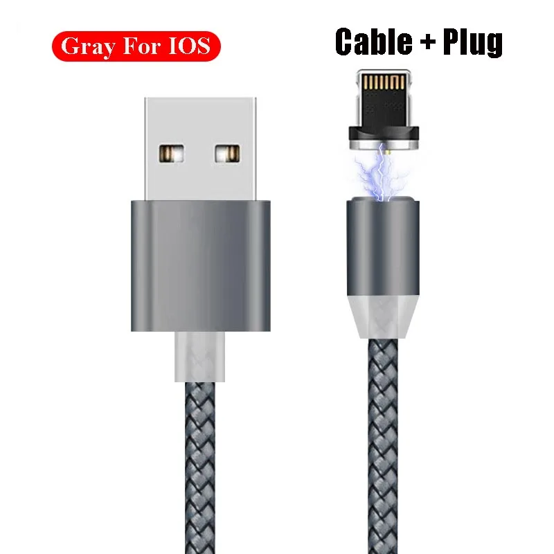 2 м Магнитные кабели для мобильных телефонов для iphone 11 Pro Max type C Micro USB зарядное устройство для samsung провод шнур Магнит кабель для быстрой зарядки - Цвет: Gray For IOS