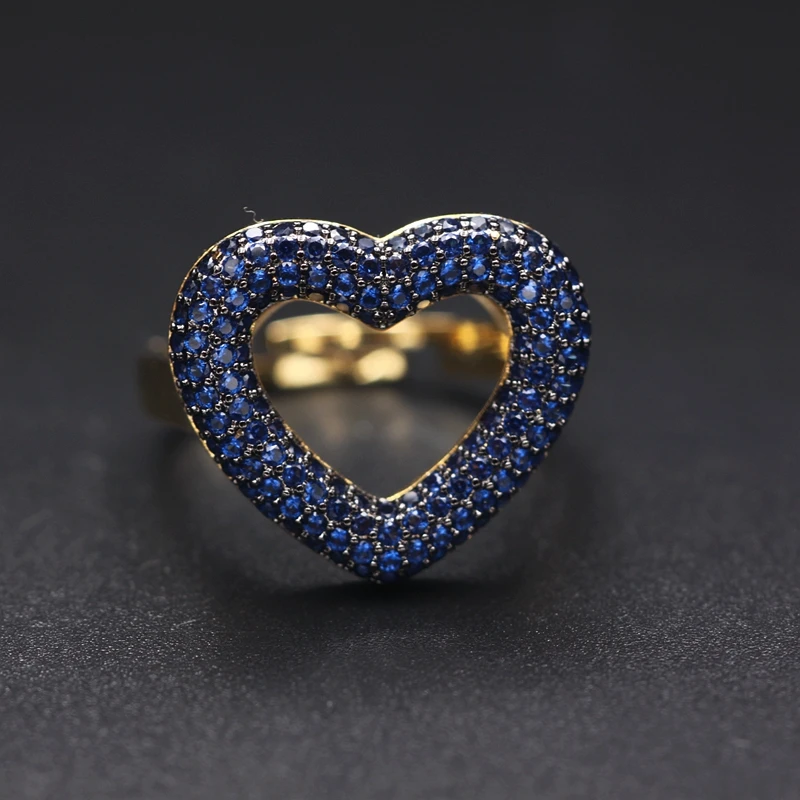 Luxury Heart Shape Finger Ring For Women Paved Micro Multicolor Zirconia Gold color Adjustable Open Finger Rings Wedding Jewelry