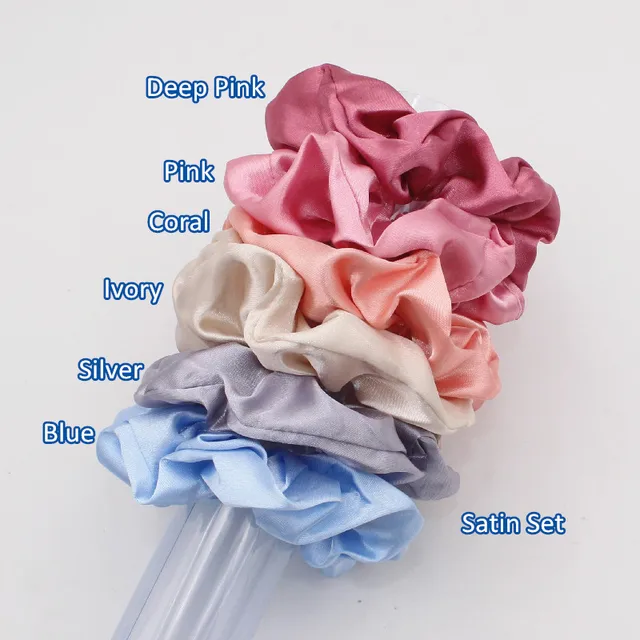 6pcs/lot Fashion Women Girls Silky Satin Hair Scrunchies Solid Stretch Elastic Hair Tie Simple Elegant Rubber Band Ponytail Tie MIX7