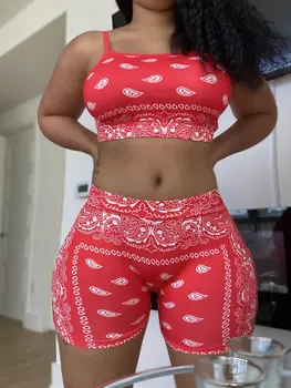 

2020 Fashion Women Two Piece Set Printed Crop Top And Shorts Summer Casual Sport Tracksuit Women Sexy Bodycon Bodysuit Romper