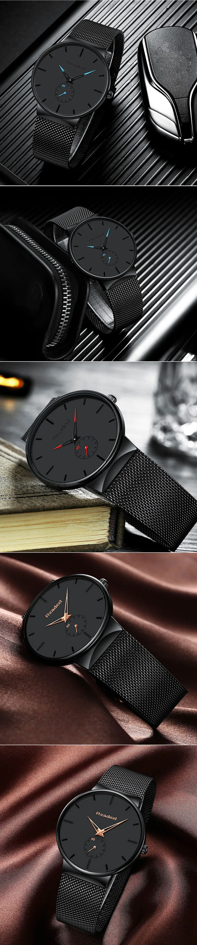 Reloj hombre READEEL Топ бренд класса люкс водонепроницаемые мужские часы ультра тонкие ручные часы мужские сетчатые ремешок повседневные кварцевые мужские часы