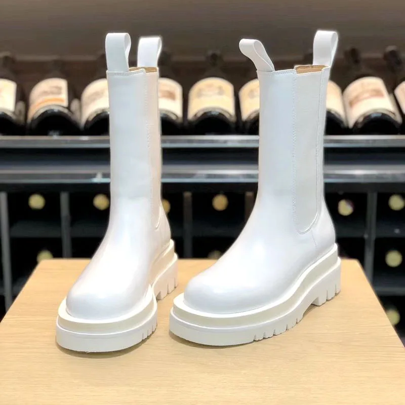 

New Design Winter Thick Bottom Martin Boots Leather Round Toe Shoes Woman Ankle Boots For Boots Runway Motorcycle Boots 2019