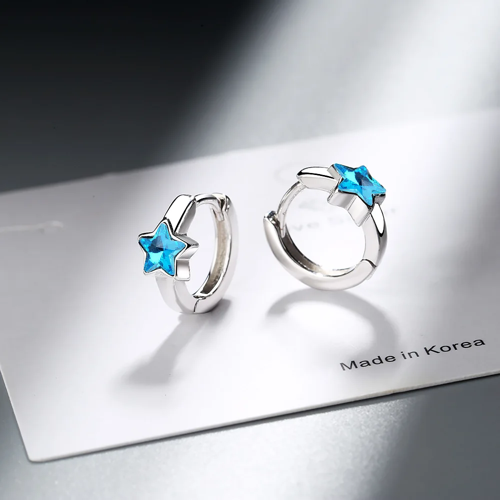 Todorova, милые серьги Huggie Hoops с синими кристаллами в форме звезды, маленькие петли, ювелирные изделия для женщин, подарки для девочек, oorbellen