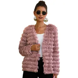 Элегантная свободная меховая верхняя одежда для женщин 2019 зимнее пальто из искусственного меха женская розовая Меховая куртка розовый