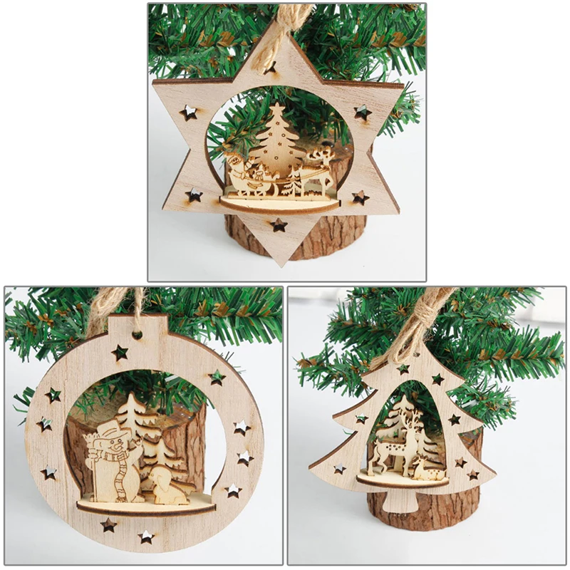 

1Pc European Wooden Pendants Ornaments Hollow Christmas Snowflakes For Xmas Tree Ornament Christmas Party Decorations Kids Gift
