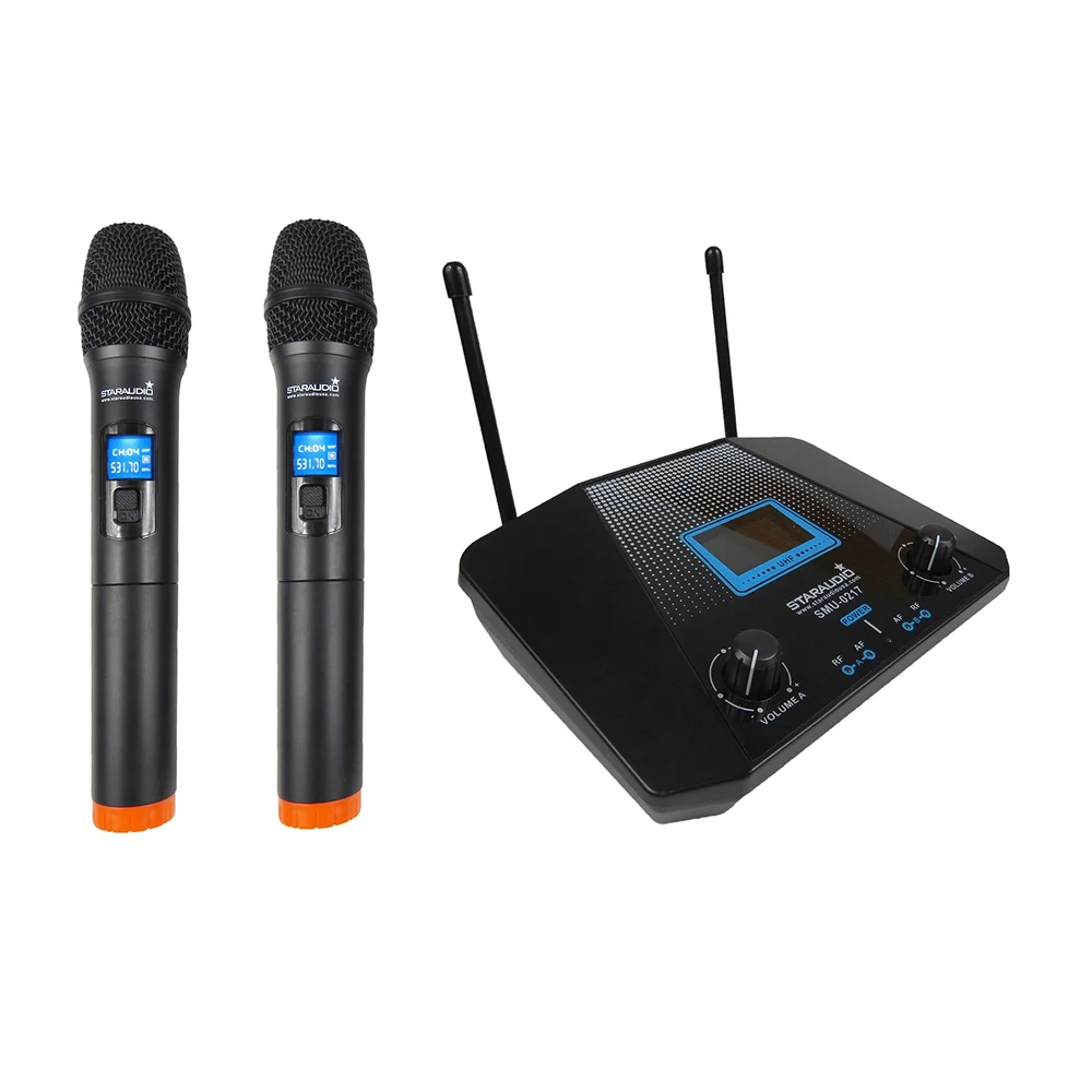 STARAUDIO 2CH UHF Ручной беспроводной микрофон Система двухканальный микрофон для сцены вечерние караоке церковь ДИСКО КТВ SMU-0217A