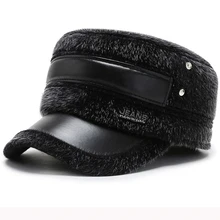 HT2910 бейсболка, Толстая теплая зимняя шапка, мужская шапка с ушками, мужская шапка из меха норки, кожаная кепка с плоским верхом, Кепка в военном армейском стиле, бейсболка