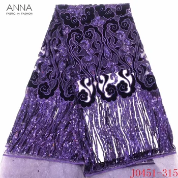 

Anna purple nigerian velvet lace fabric 2020 high quality embroidery french sequins laces fabrics 5 yards/pcs for garment sewing