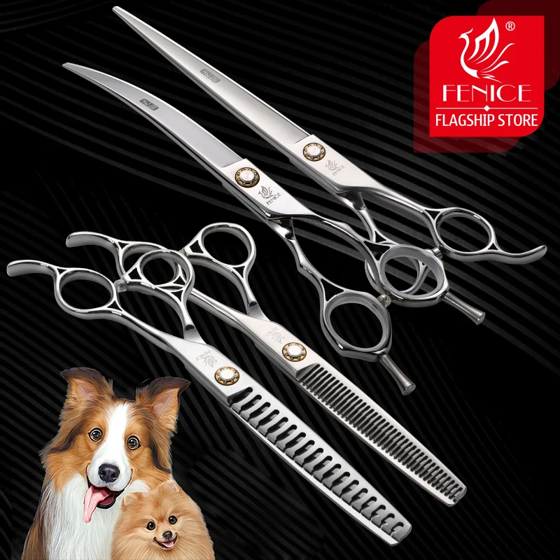 

Fenice Professional 6.5/7.0/7.5/8.0 inch Dog Grooming Cutting Thinning Curved Shear Set Dog Groomer Tool Pet Accesories