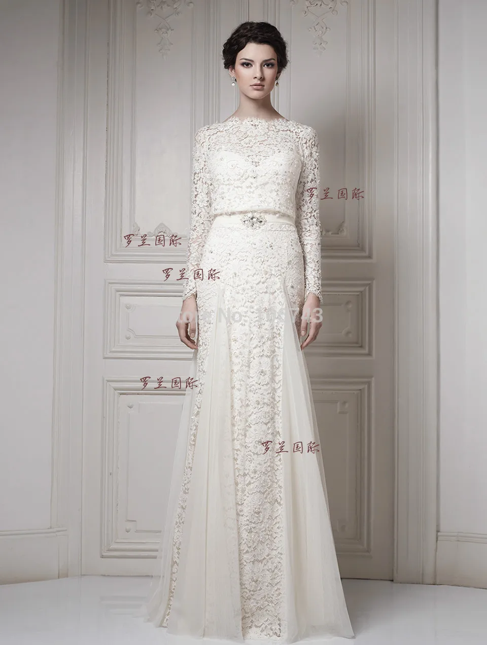 

free shipping casamento Cheap 2016 new design fashion vestido de noiva Elegant long sleeve lace wedding dresses bridal gown