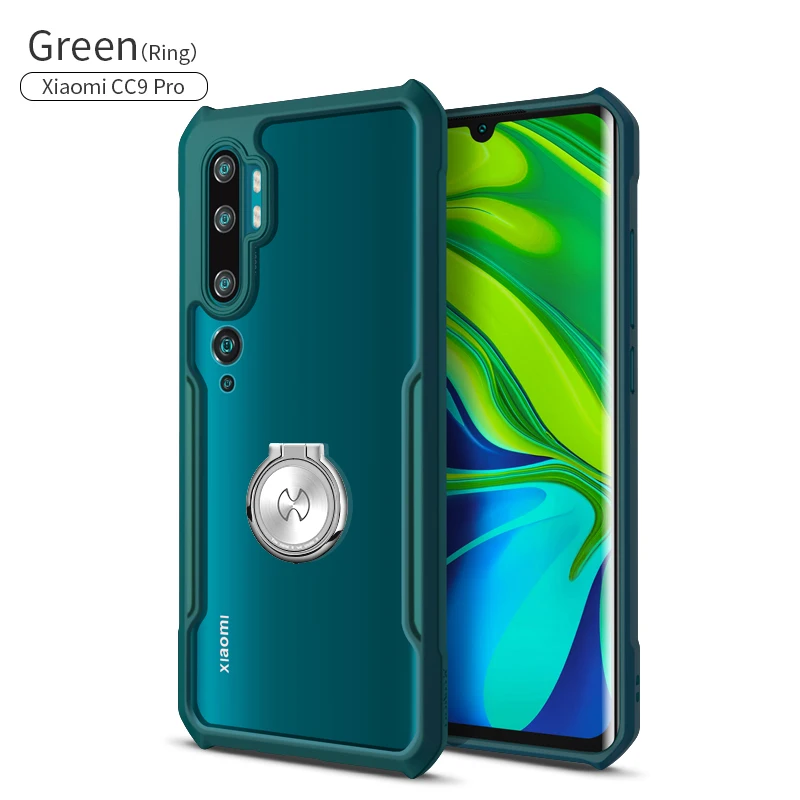 Green-with ring XUNDD противоударный чехол для телефона Xiaomi CC9pro прозрачная задняя крышка ультра тонкая XiaoMi Note10 защита, подушка безопасности Чехол-бампер - Цвет: Green-with ring