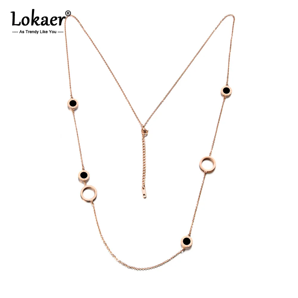Длинное двухстороннее ожерелье Lokaer N18254 из нержавеющей стали с черно-белым