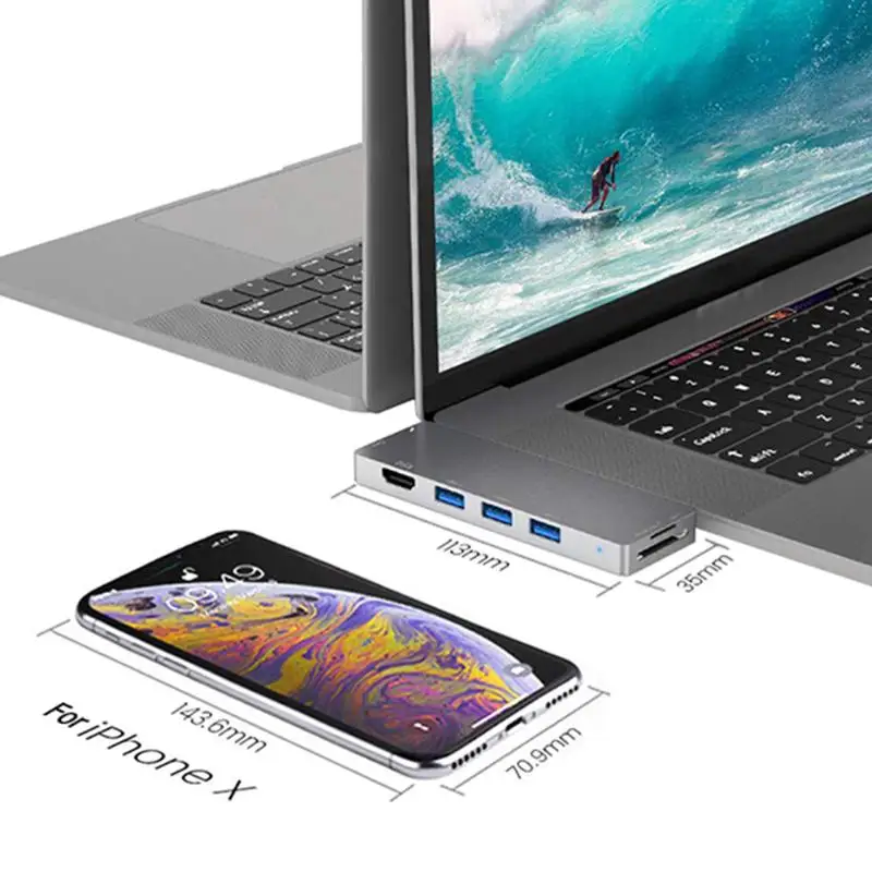 8 в 1 двойной USB C концентратор 3xUSB3. 0+ HDMI+ USB-C PD+ TF карта+ USB-C адаптер для передачи данных