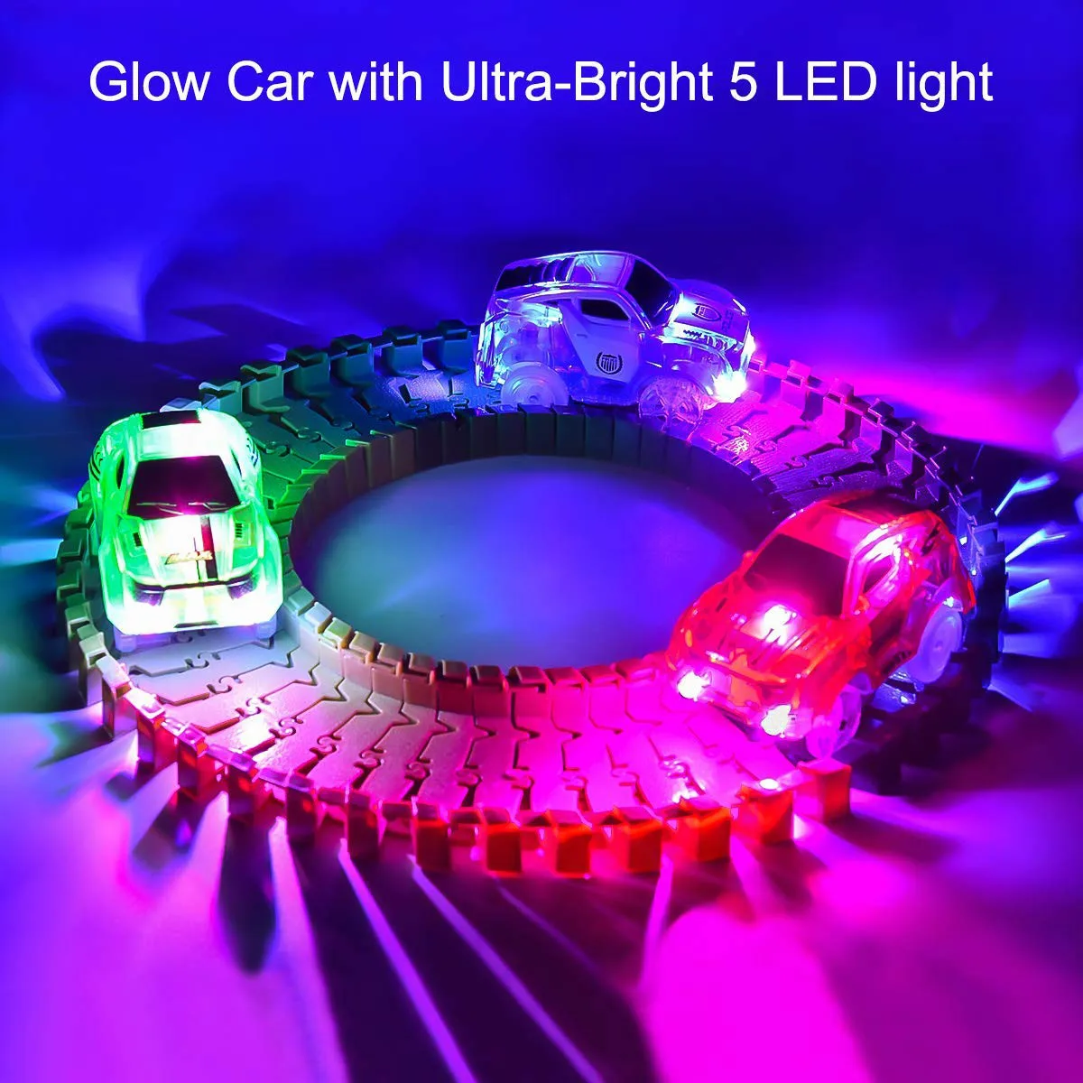 Magical Track Cars Light Up Toy Cars with 5 LED Flashing Lights Racing