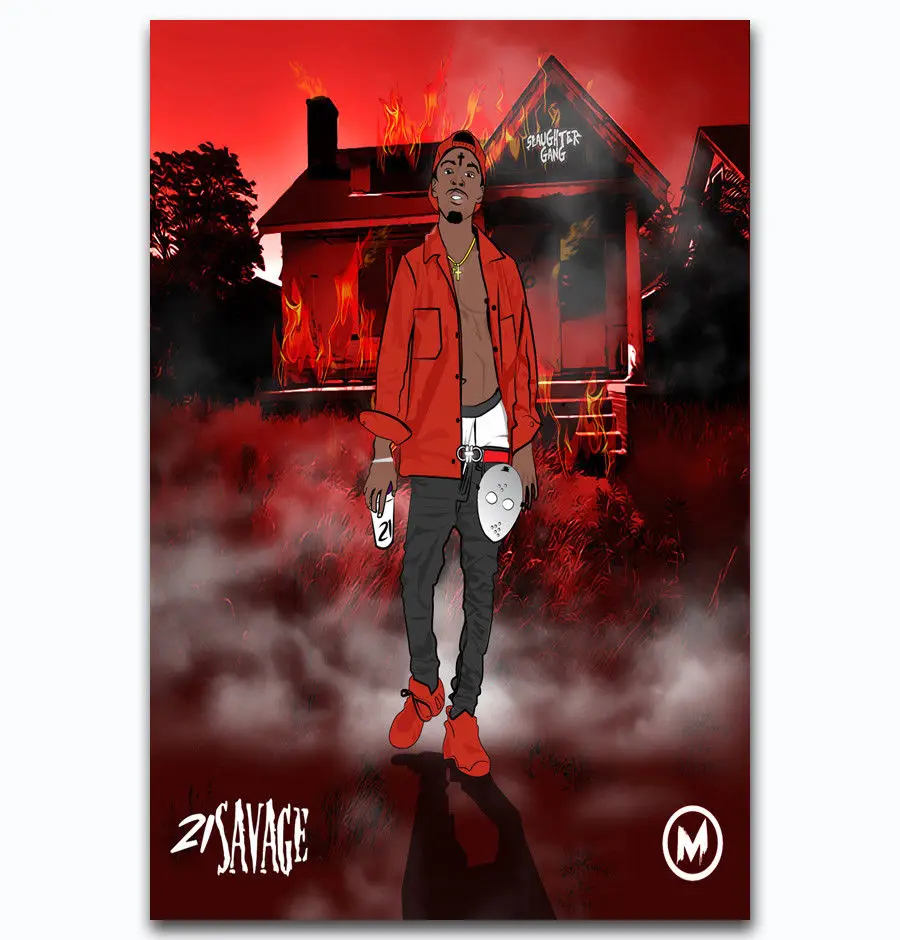 New 21 Savage Slaughter Gang Rapper Music-Silk Art Poster Wall Sicker Decoration Gift
