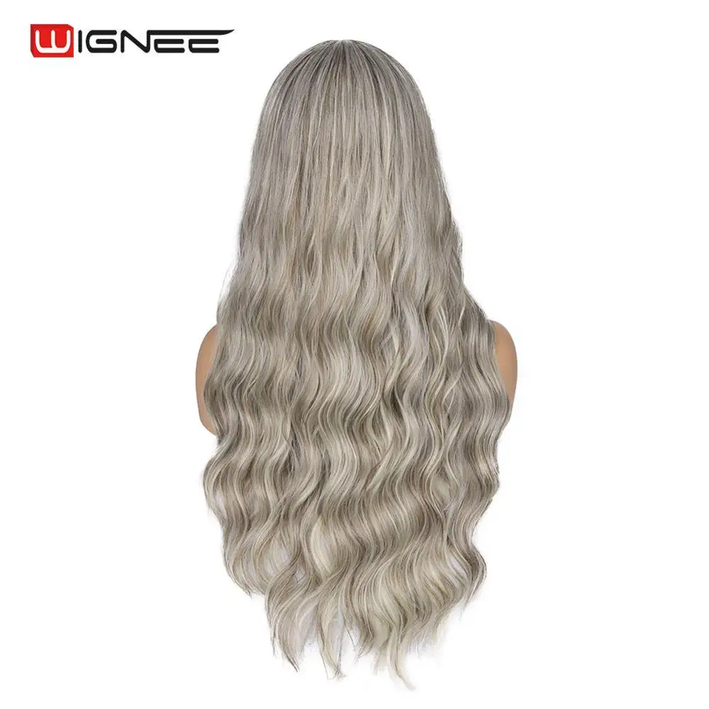 Wignee Омбре пепельный серый волос Длинные волны воды прическа высокой плотности термостойкий синтетический парик для черных женщин в Африканском и американском стиле