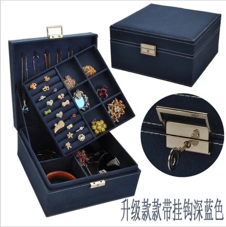 new navy blue Гуаня бренд стиль 4 цвета практичная фланель для ювелирных изделий коробка витрина для ювелирных изделий серьги ожерелье кулон Контейнер Для Хранения Чехол подарок - Цвет: new navy blue