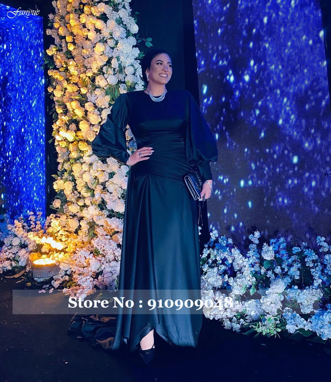 Elegant Navy Blue Muslim Evening Dresses Mermaid 2022 Dubai Saudi Arabic Women Evening Gowns Long Sleeves Formal Party Dress party gown