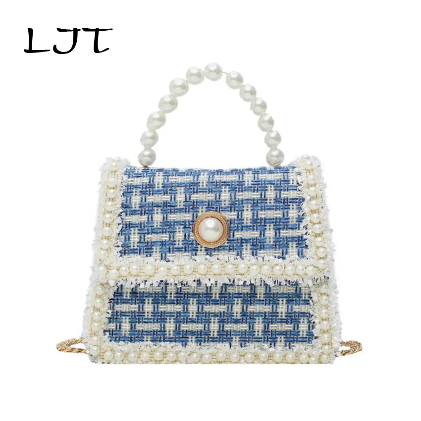 

LJT 2019 Korean Fashion Woolen Pearl Women's Designer Handbag Ladies Chain Shoulder Crossbody Bag Temperament Shoulder bag bolsa