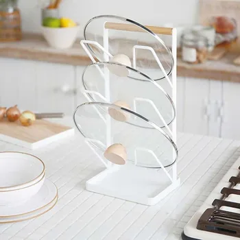

3 Tier Pan Lid Storage Rack Wall Mount Pot Cover Organizer Holder Stand Cutting Board Knife Rests Hooks Organizer Kitchen Tool