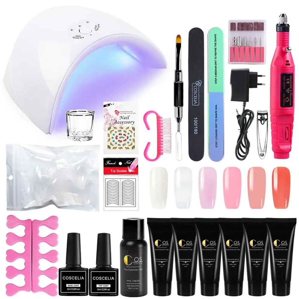 Poly Gel Kit Nail Set 36w UV LED Lamp Full Manicure Set For Nail