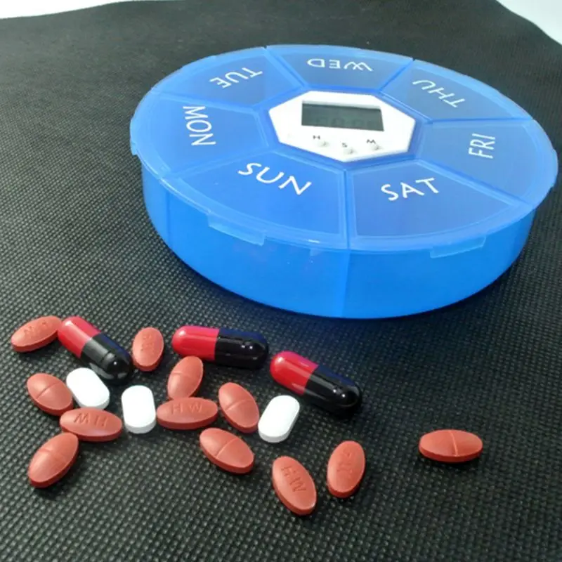 

7 Grids Pill Box Electric Reminder Timer Alarm Weekly Round Organizer Medicine Case