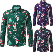 Мужская повседневная Рождественская рубашка с принтом снежинок Санта-Клауса