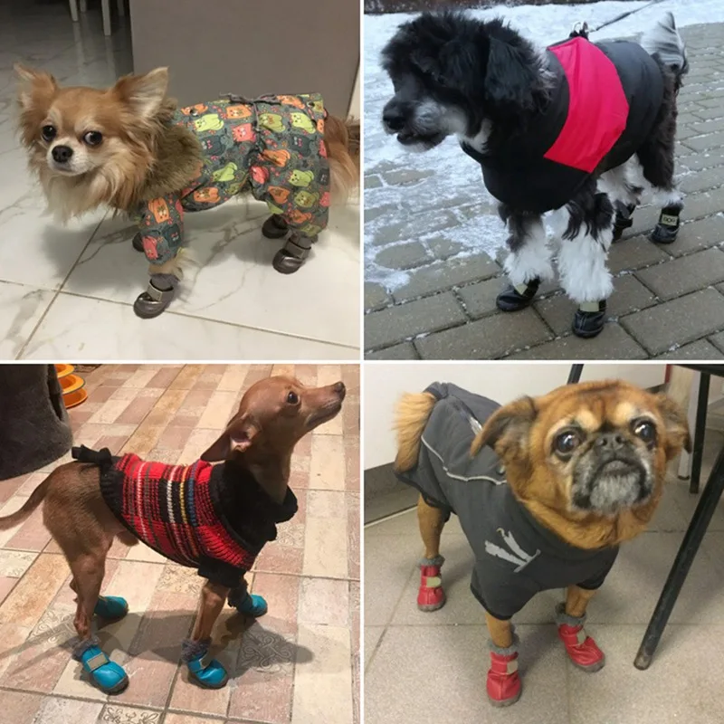 Водонепроницаемые ботинки для собак хлопок супер-волокна кожаный для собак обувь зима супер теплый нескользящий носки для собак продукт для домашних животных 4 шт./компл