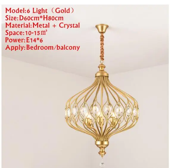Gold 6 Light Современная хрустальная люстра для кухни, спальни, арт-деко, СВЕТОДИОДНЫЙ Потолочный подвесной светильник, канделябр - Цвет абажура: Gold 6 Light