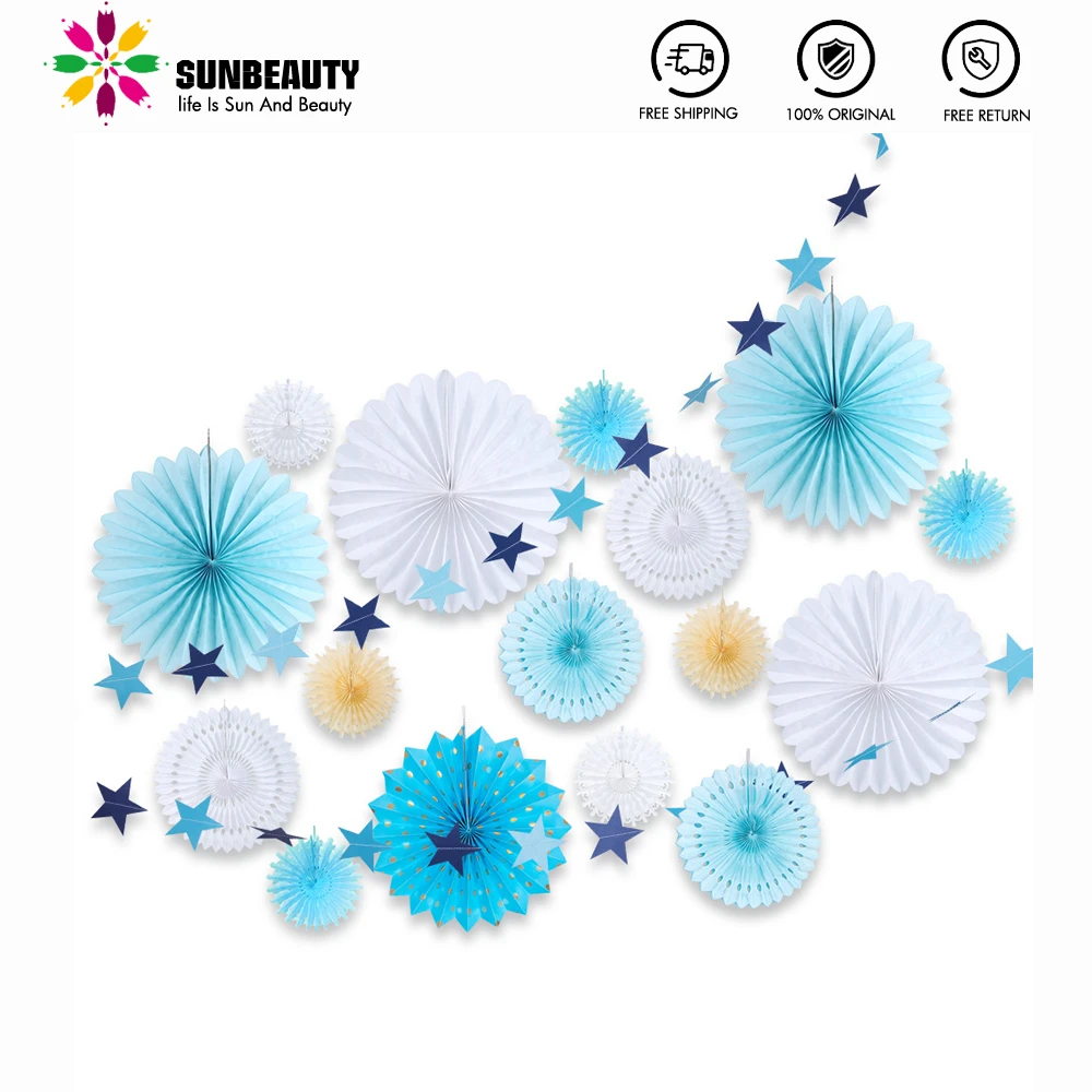 17pcs Paper Fans Party Decoration Hanging Blue Green Star Garland Colored Baby Shower Wedding Kids Happy Birthday Party Supplies Party Diy Decorations Aliexpress