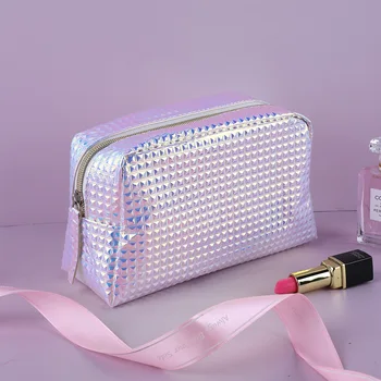 

Cosmetic bag ladies three-dimensional lattice diamond pattern waterproof travel cosmetic bag laser magic color dinner bag