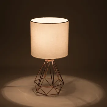 

Modern Table Lamp with White Fabric Shade, Rose Gold Desk Lamp with Hollowed Out Base 18 Inches in Height for Living Room