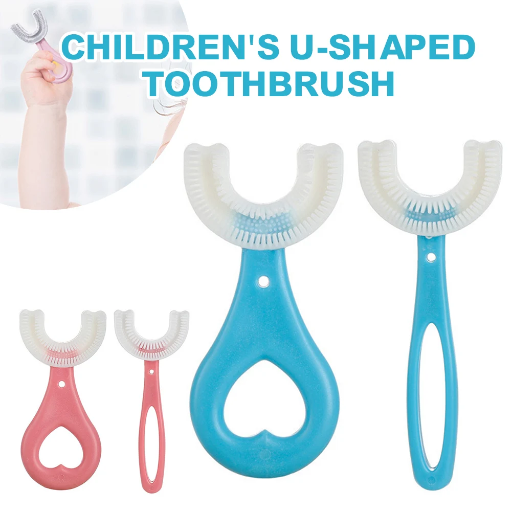 U Shaped Toothbrush 2-12 Ages Kids Toothbrush U-Shape Infant Toothbrush with Handle Silicone Oral Care Cleaning Brush for Baby