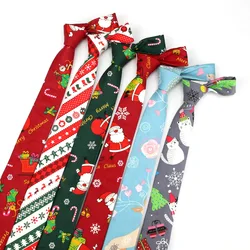 6cm Christmas Tie Red Green Santa Claus Snowman Tree Print Neck Ties for Men Christmas Party Neck Ties Accessories Anime Tie
