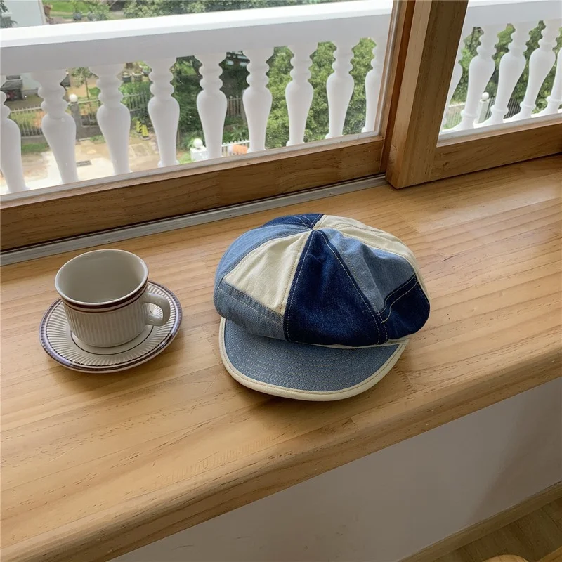 best mens beret Spring and Autumn Japanese Cowboy Baseball Hat Patchwork Contrasting Color Newsboy Hat Thin Breathable Octagonal Hat Women's Hat man in beret Berets