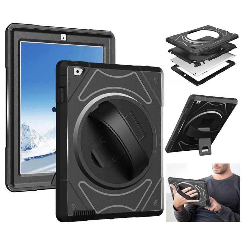 

Case for ipad 2 3 4 Anti-fall Handheld Protective Sleeve for ipad 3 with Bracket Hand Strap for ipad 4 Protect the Screen Black