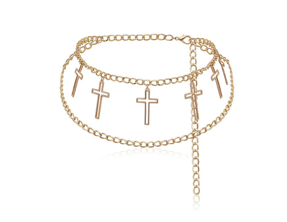 PuRui Cross Tassel Pendants Waist Chain Belt Multi Layer Punk Belly Body Chain Women Jewelry Silver Gold Color Metal Waistband