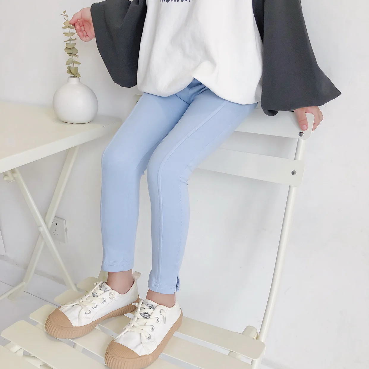 2019ins Autumn And Winter Versitile Fashion kai jiao Fork Design Girls Candy-Colored Run Leggings