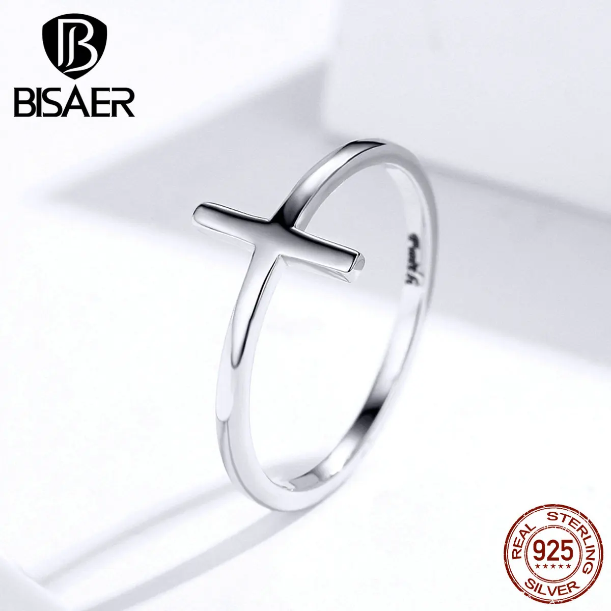 Женское кольцо из серебра 925 пробы с крестом Anel BISAER ECR562|Кольца| |