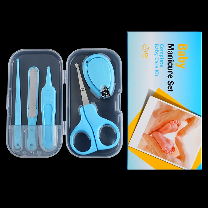 blue 5Pcs/Set Multi-function Baby Safety Care Nail Trimmer Scissors Nail Clippers Baby Nursing Tools with Solid Color - Color: blue