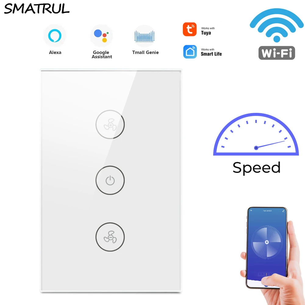 

SMATRUL Wifi Touch Ceiling Fan Switch US Smart Life Remote Timer Speed Wall Glass APP Control Work with Alexa Google Home Tuya