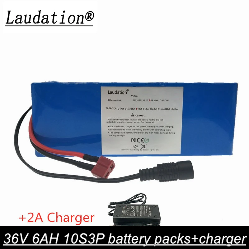 

laudation 36V 6ah 10S3P electric bicycle battery pack 18650 battery pack high Capacity Motorcycle Scooter with BMS with charger