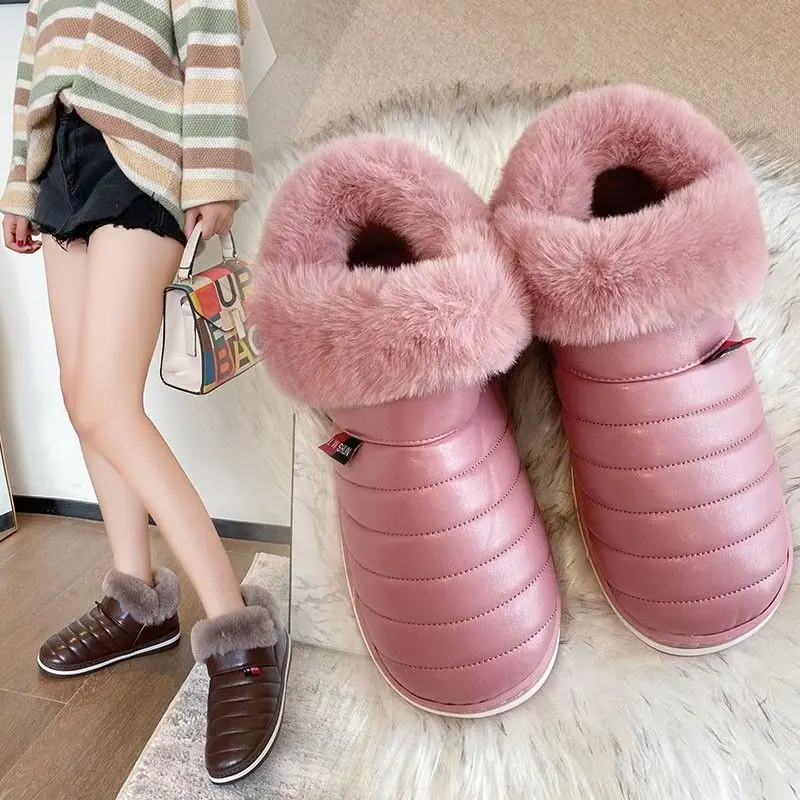 

Girls vintage pink boots womens furry shoes waterproof leather boots female comfortable winter casual shoes